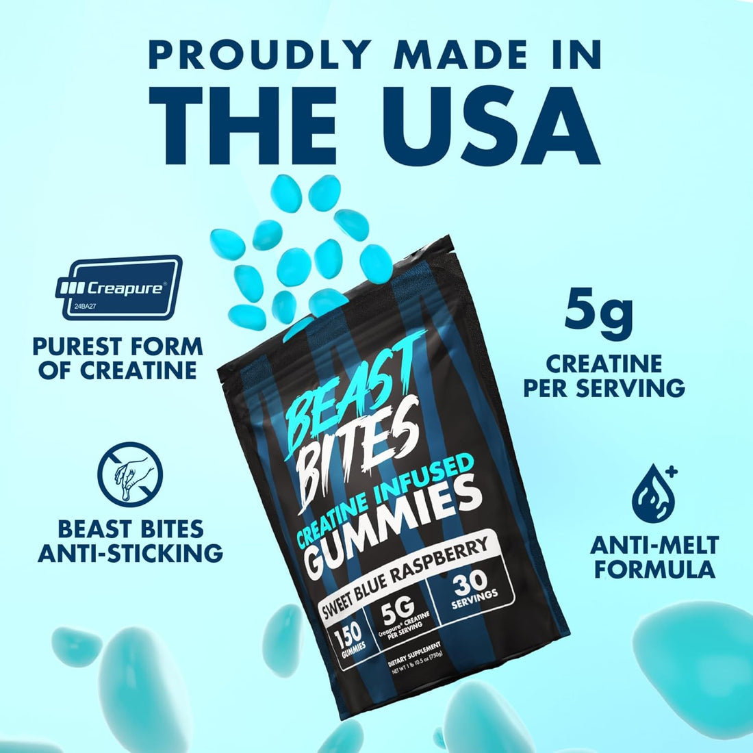 Blue Raspberry Creatine Gummies | 5g per Serving | Vegan & Made in USA