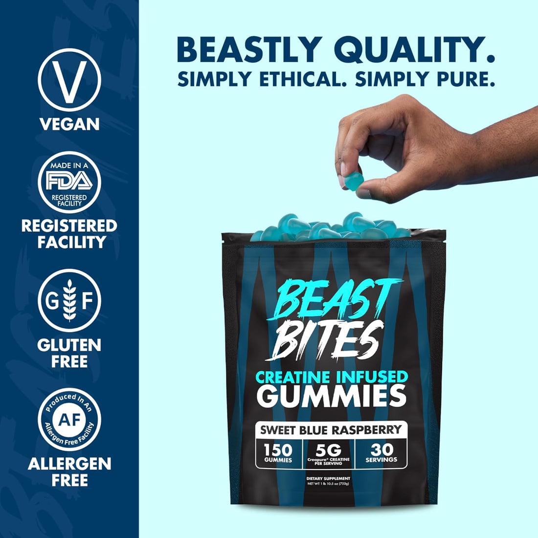Blue Raspberry Creatine Gummies | 5g per Serving | Vegan & Made in USA
