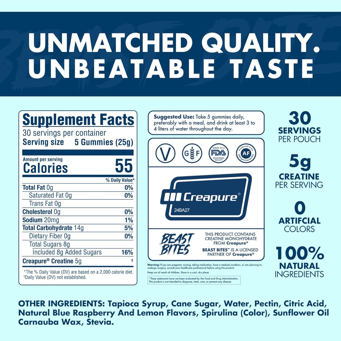 Blue Raspberry Creatine Gummies | 5g per Serving | Vegan & Made in USA